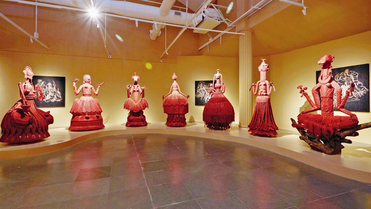 Installation view of Tapovan, Saptamatrikas, Garden of Gestures presented by Chanakya School. Crafted in bamboo, cotton, and raffia, the sculptures embody a reverence for the feminine. Pics Courtesy/Ryan Martis; Chanakya International and Foundation; Chanakya School; Dr BDL Museum; Shivani Goel, Experimenter, Colaba