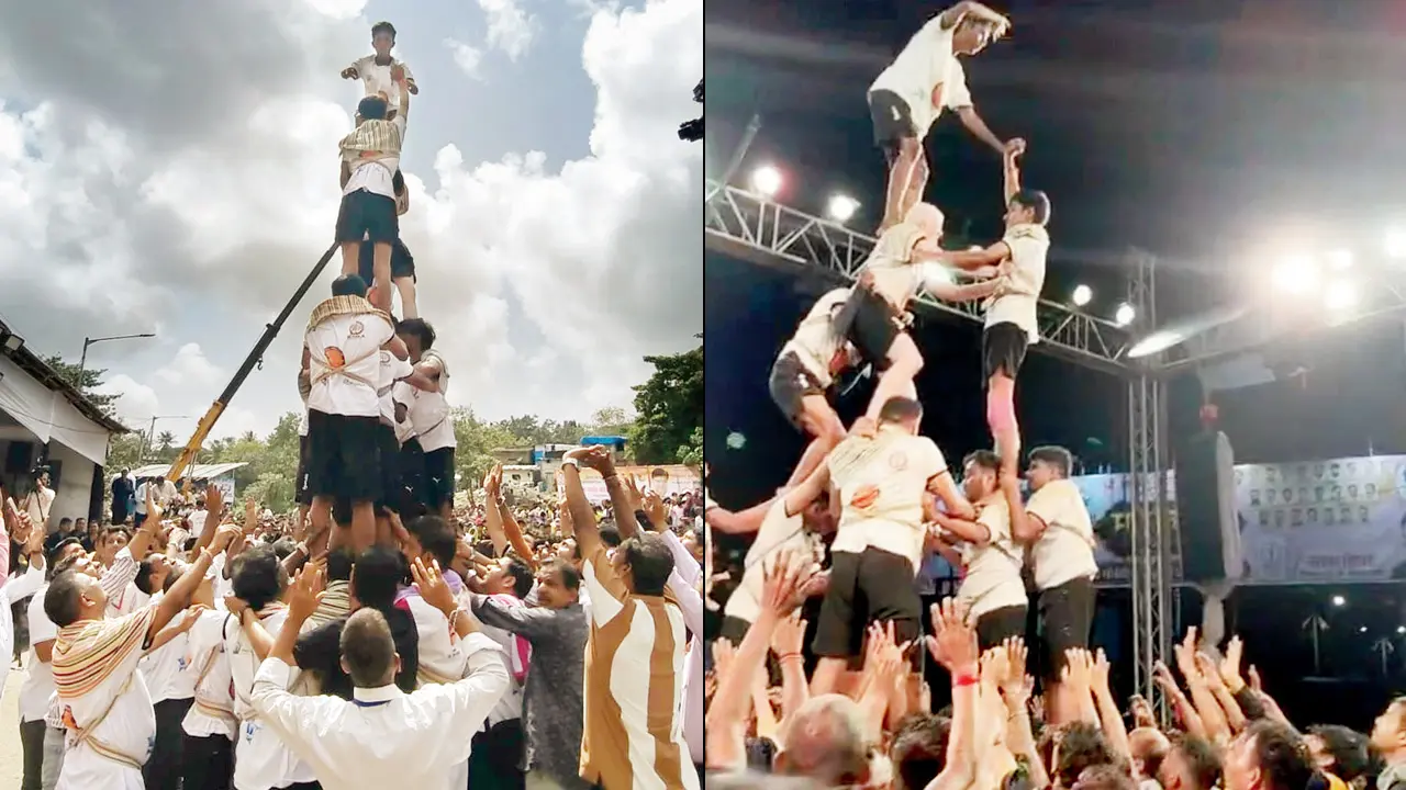 Visually impaired Govindas show coordination and confidence across Mumbai, Thane Human pyramids formed by members of the Dhristiheen Govinda Pathak at various spots on September 5. Pics/By Special Arrangement
