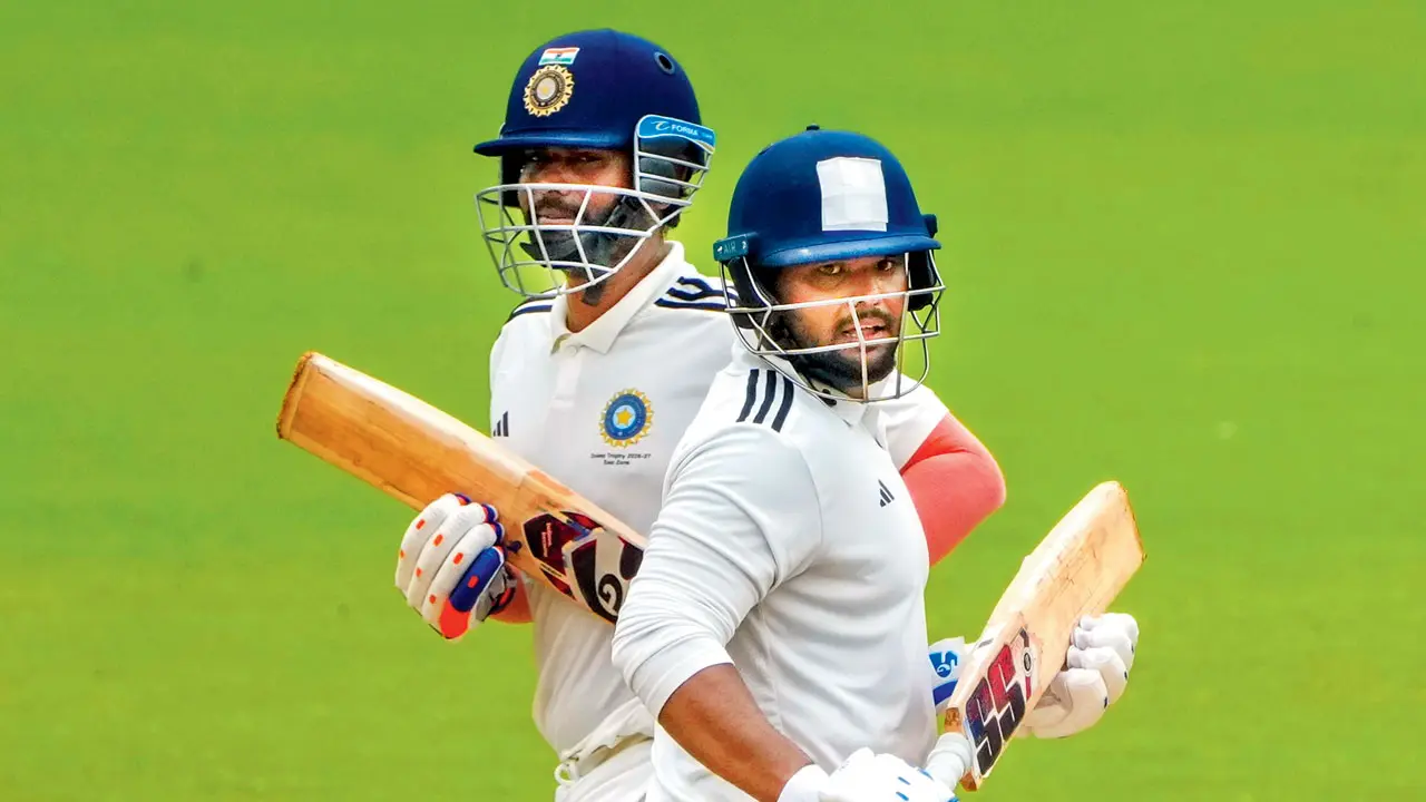 It’s disappointing that East didn’t go for an outright win East’s Md Kounain Quraishi (right) and Anukul Roy during their 150-run stand on Day 5 of the Duleep Trophy final vs South on Thursday. Pic/PTI