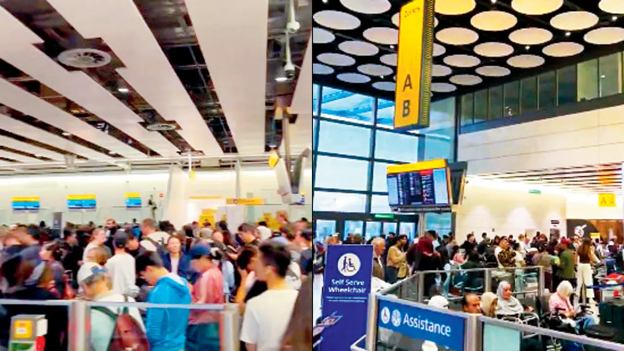 Mumbai: Heathrow flight disruption strands Indian travellers, Eknath Shinde delegation hit Screengrabs show chaos at Heathrow Terminal 4 after the airport suspended all flights. Pics/X/@are_eb