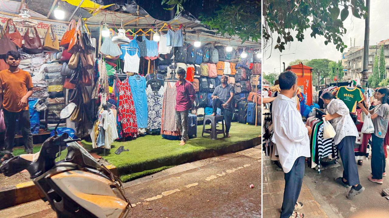 Mumbai hawker menace: Hill Road footpaths in Bandra blocked by hawkers again Stalls block the footpath along Hill Road; (right) Hawkers occupy the road along Hill Road in Bandra West