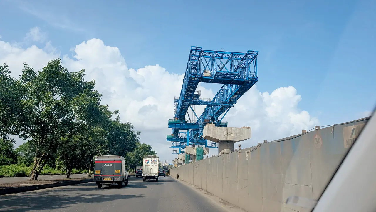 The ongoing work on the freeway. Pic/Malhar Pawar