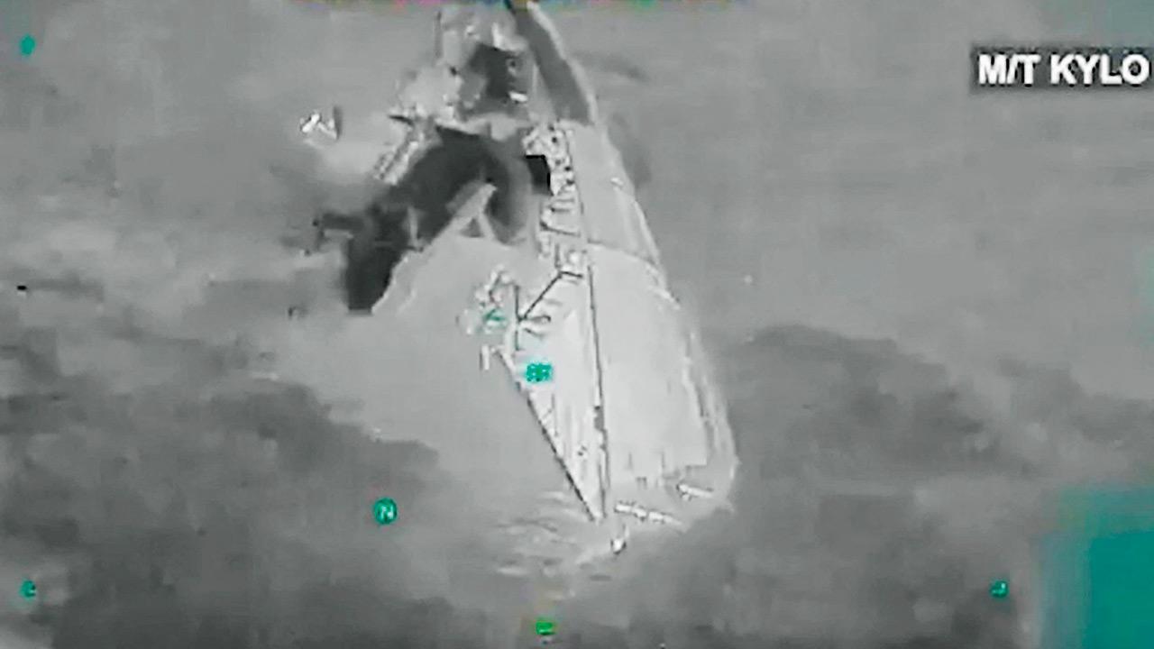 Iran’s IRGC claims attack on US carrier, destroyer amid naval tensions A screen grab from video footage released by US Central Command on Sunday shows one of the Iranian oil tankers it destroyed. PIC/AFP