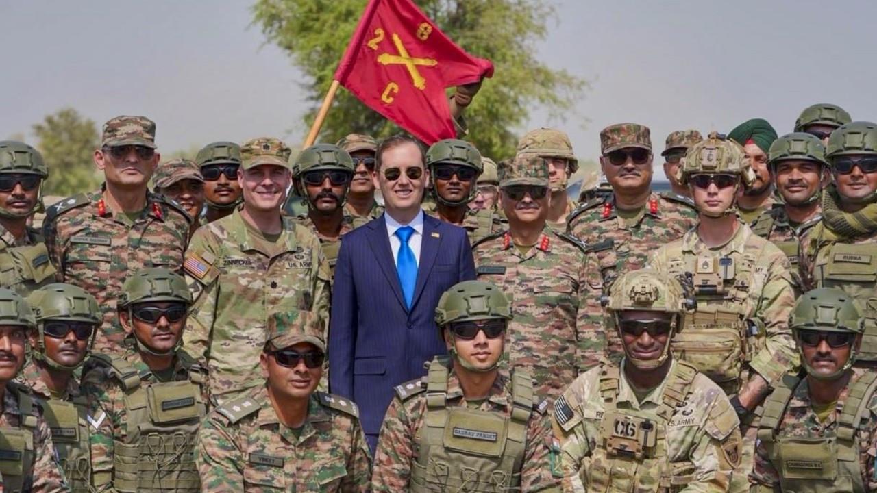 IN PHOTOS | Yudh Abhyas 2026: Sergio Gor witnesses India-US troops train US Ambassador to India Sergio Gor with personnel of the Indian Army and US Army during a joint military exercise at Mahajan Field Firing Range, in Bikaner district, Rajasthan, on Thursday. PIC/PTI