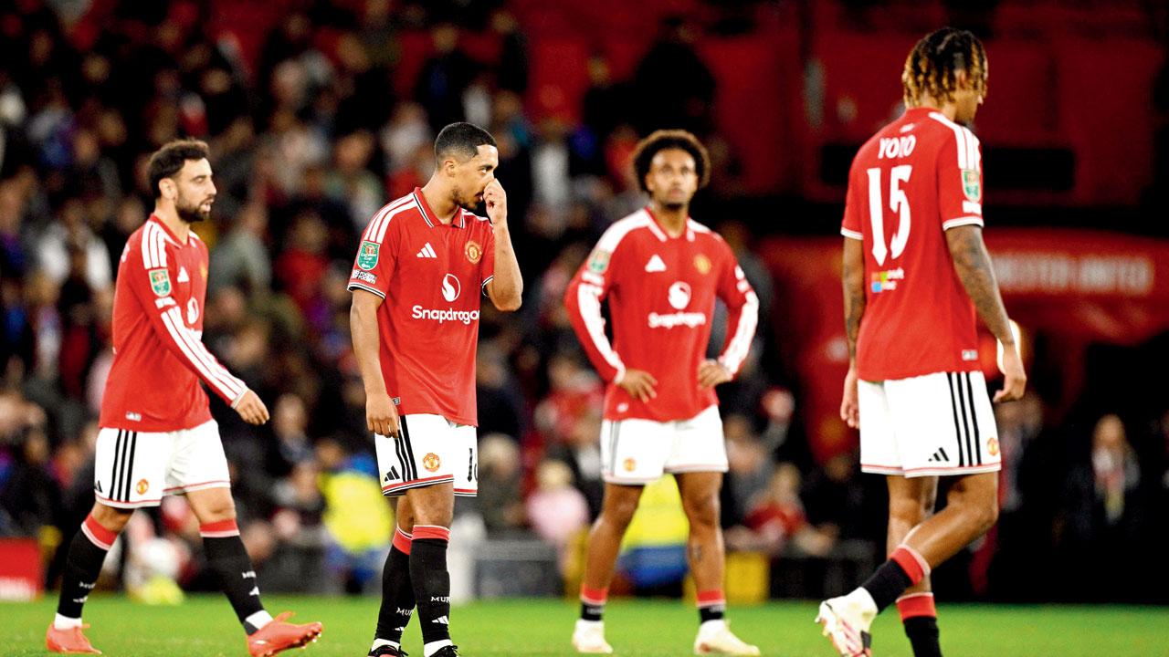‘Can’t accept the manner of our loss’ Carrick after Brighton defeat Man Utd players appear dejected after their 2-3 loss to Brighton in the EFL Cup on Wednesday. Pic/AFP