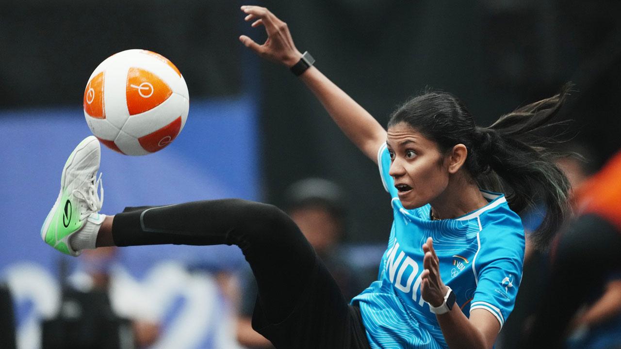 Teqball: India's Quimcy D'Souza narrowly misses bronze India's Quimcy Joaquim Dsouza kicks the ball during the women's singles bronze-medal teqball match against Japan's Yuina Sakamoto at the 20th Asian Games in Nagoya, Japan. Pic/AP, PTI