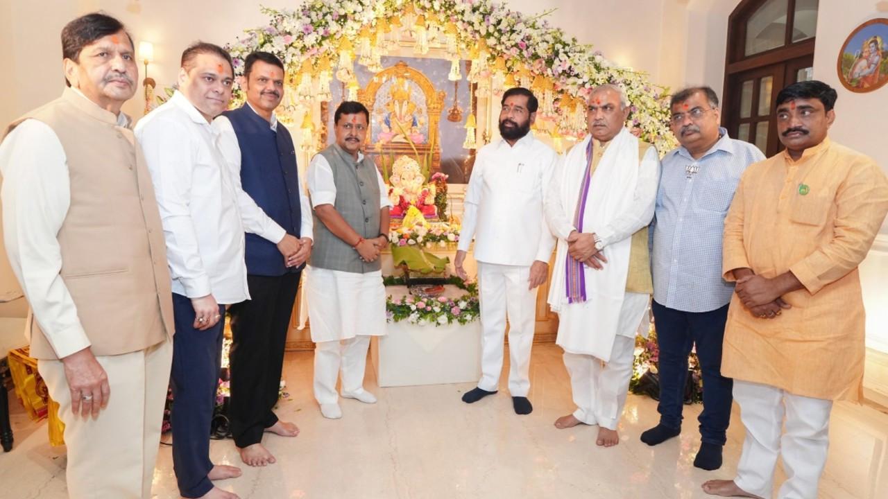 Ganeshotsav 2026: Fadnavis, Nabin offer prayers at Shinde’s official residence Pic/Eknath Shinde's Team