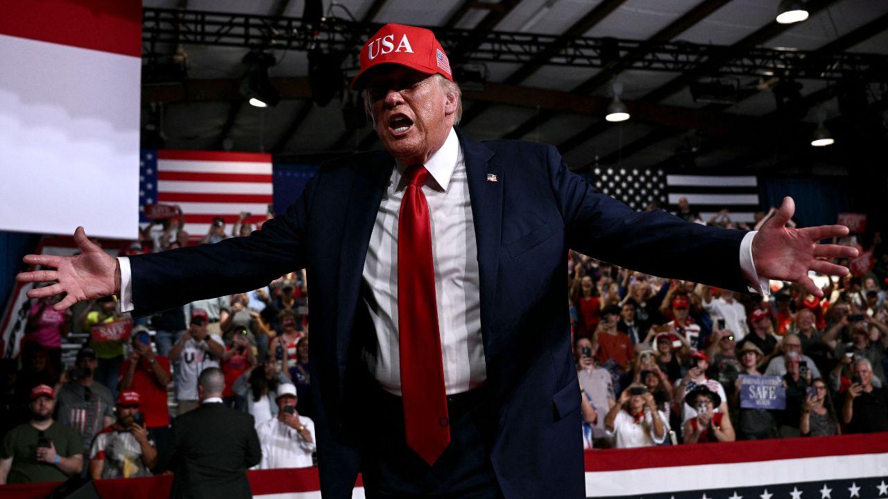 US President Donald Trump reacts to the supporters' cheer during a rally at Gastonia Municipal Airport in North Carolina, on Wednesday. PIC/AFP