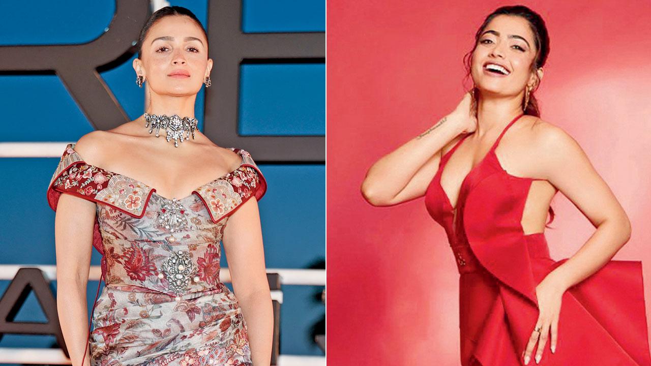 Have you heard? Alia Bhatt on launching newcomers; Rashmika Mandanna collaborates with HYBE Alia Bhatt and Rashmika Mandanna. Pics/AFP, Instagram