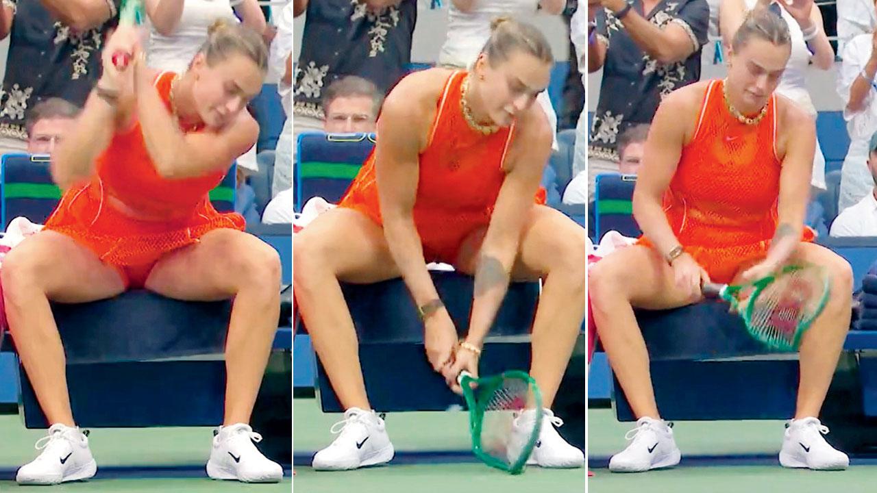 US Open: Aryna Sabalenka loses it after final loss The above series of screengrabs show an angry Aryna Sabalenka smashing her racquet after her final defeat