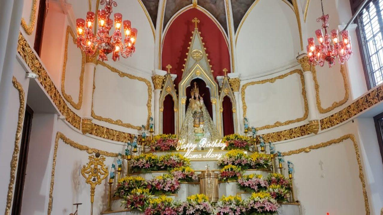 After a full year of renovations, the resplendent church saw the altar adorned with beautiful yellow and pink flowers along with 'Happy Birthday Mama Mary' attracting visitors and devotees as always in 2025 After a full year of renovations, the resplendent church saw the altar adorned with beautiful yellow and pink flowers along with 'Happy Birthday Mama Mary' attracting visitors and devotees as always in 2025
