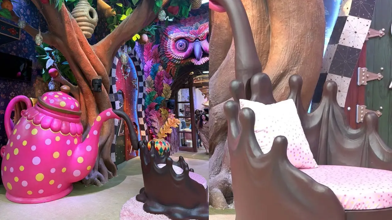 A giant teapot turns into an unexpected couch: One of the most striking installations sees a giant teapot pouring into a couch, turning an everyday kitchen object into a quirky seating arrangement. The playful design captures the season’s larger idea of transforming the ordinary into something extraordinary.