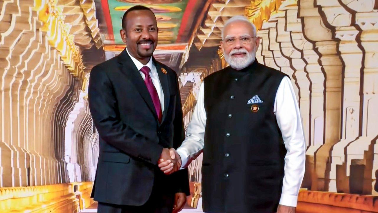 Prime Minister Narendra Modi receives Ethiopian counterpart Abiy Ahmed Ali before the 18th BRICS Summit. Prime Minister Narendra Modi receives Ethiopian counterpart Abiy Ahmed Ali before the 18th BRICS Summit.