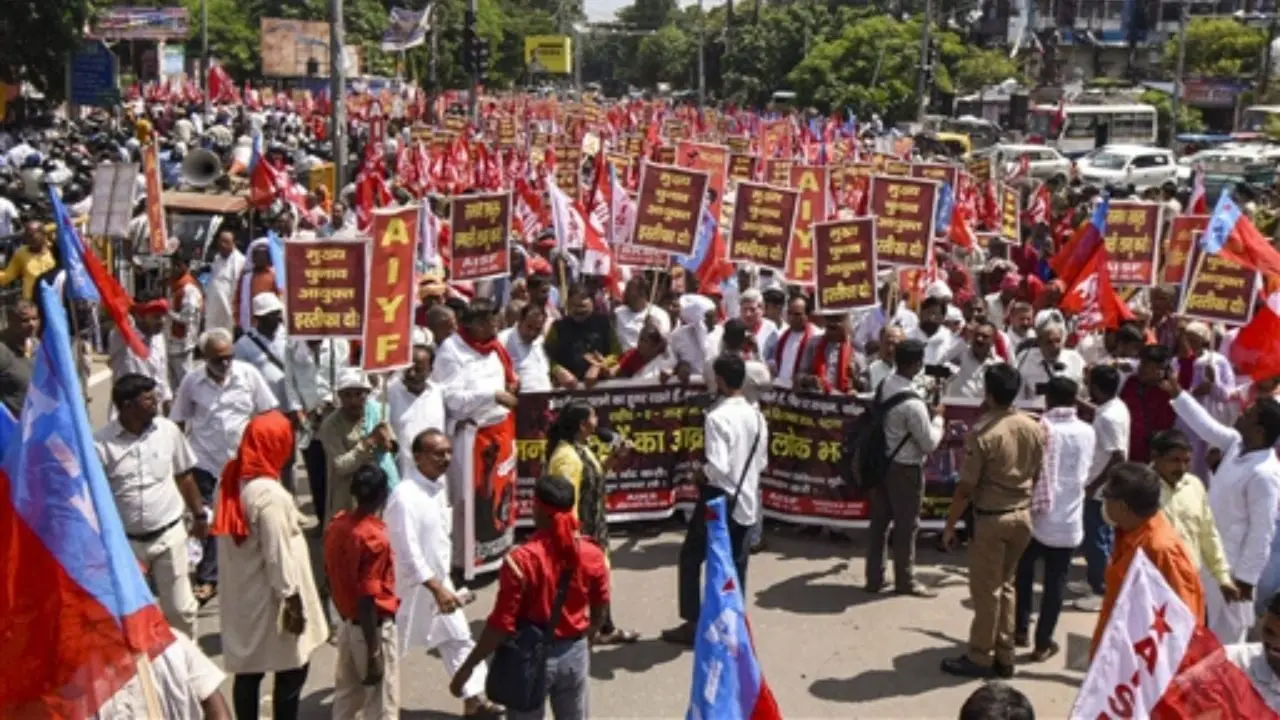 Communist Party of India (CPI) workers during their 'Lok Bhavan March' protest against Gyanesh Kumar Communist Party of India (CPI) workers during their 'Lok Bhavan March' protest against Gyanesh Kumar