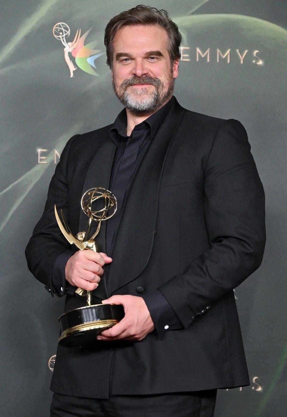 David Harbour celebrated his win at the 2026 Creative Arts Emmys, posing proudly with his Emmy trophy. He won Outstanding Supporting Actor in a Limited or Anthology Series or Movie for DTF St. Louis. David Harbour celebrated his win at the 2026 Creative Arts Emmys, posing proudly with his Emmy trophy. He won Outstanding Supporting Actor in a Limited or Anthology Series or Movie for DTF St. Louis.