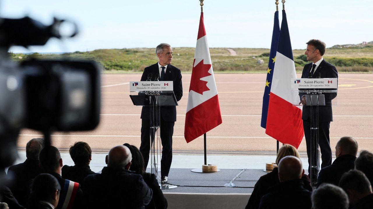 "We are very much in favour of that agenda of closer ties with the European Union, as an associate member of the Union, as the president said, and as a full-fledged member of the European community," Macron said in French while standing alongside Carney. "We are very much in favour of that agenda of closer ties with the European Union, as an associate member of the Union, as the president said, and as a full-fledged member of the European community," Macron said in French while standing alongside Carney.