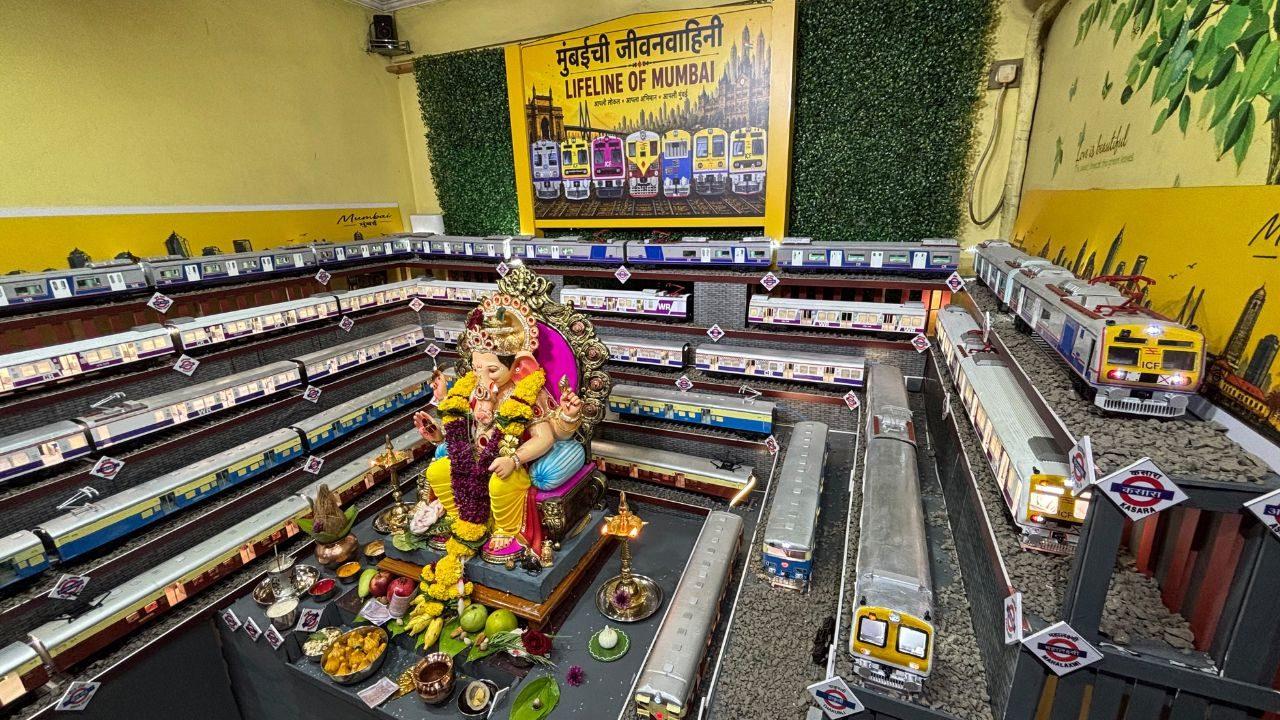 The idol features more than 40 handcrafted train models, offering visitors a glimpse into the different stages of development of Mumbai's suburban railway system The idol features more than 40 handcrafted train models, offering visitors a glimpse into the different stages of development of Mumbai's suburban railway system