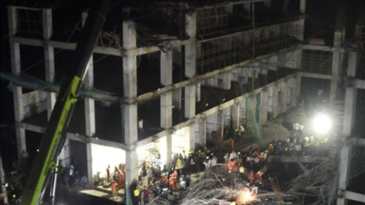 Rescue teams conduct operations at the site of an under-construction commercial building in Kudasan, Gandhinagar, after a portion of the slab collapsed on Wednesday night Rescue teams conduct operations at the site of an under-construction commercial building in Kudasan, Gandhinagar, after a portion of the slab collapsed on Wednesday night