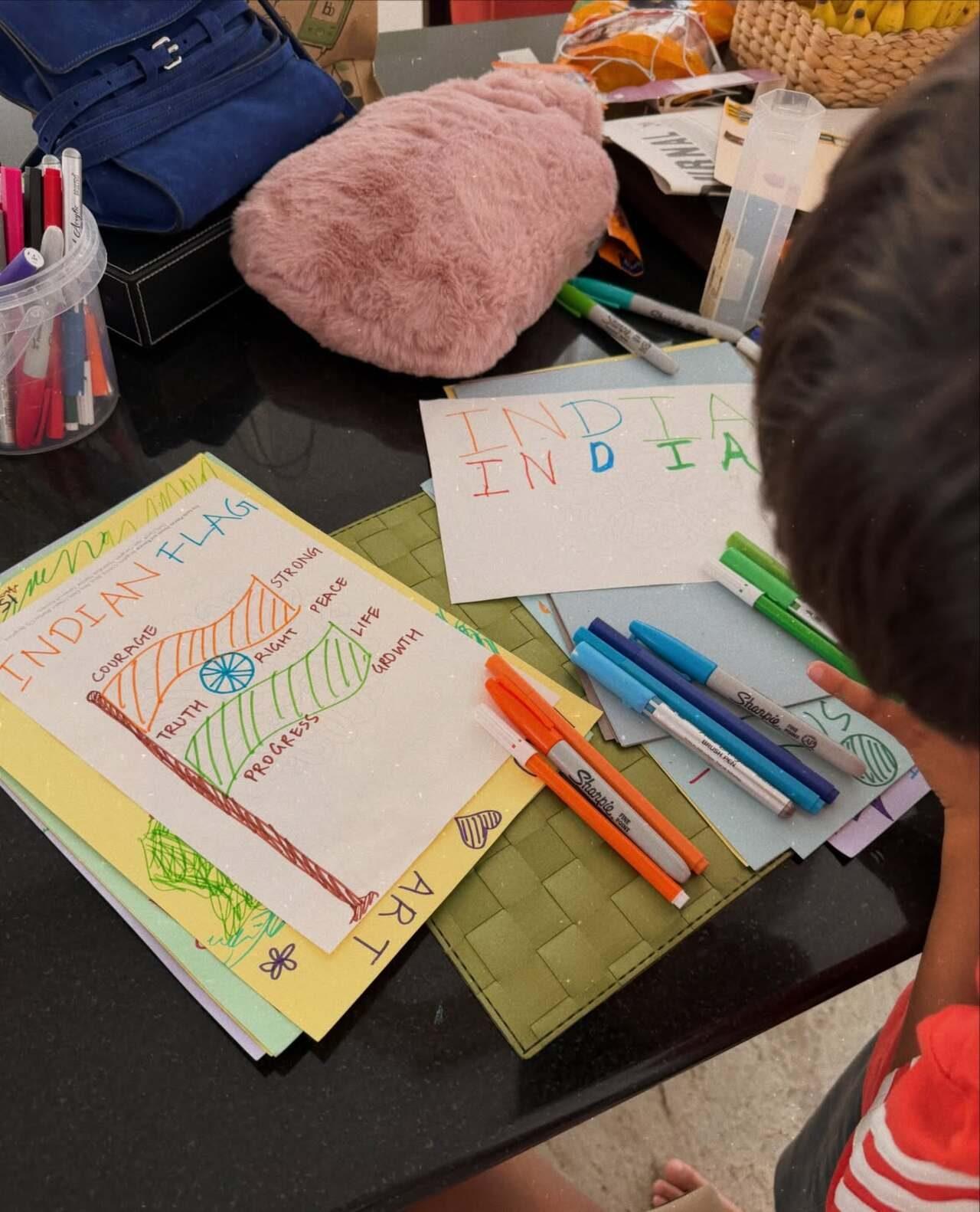 All things cute when Agastya is around. The little one keeps it heartwarming with the flag drawing with dad Hardik All things cute when Agastya is around. The little one keeps it heartwarming with the flag drawing with dad Hardik
