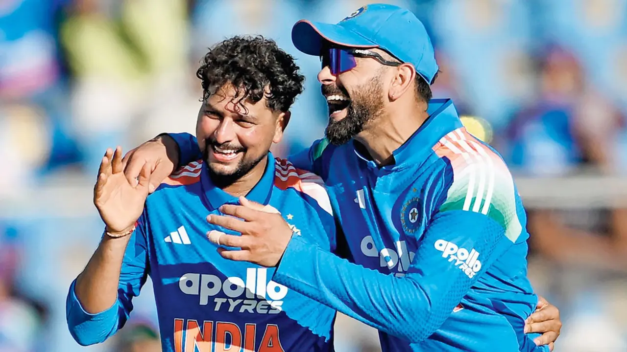 Kuldeep’s unique skills can help us win in any condition: Bahutule An elated Kuldeep Yadav celebrates the wicket of West Indies’s Jewel Andrew with Virat Kohli (right) in the first ODI on Sunday. Pic/PTI