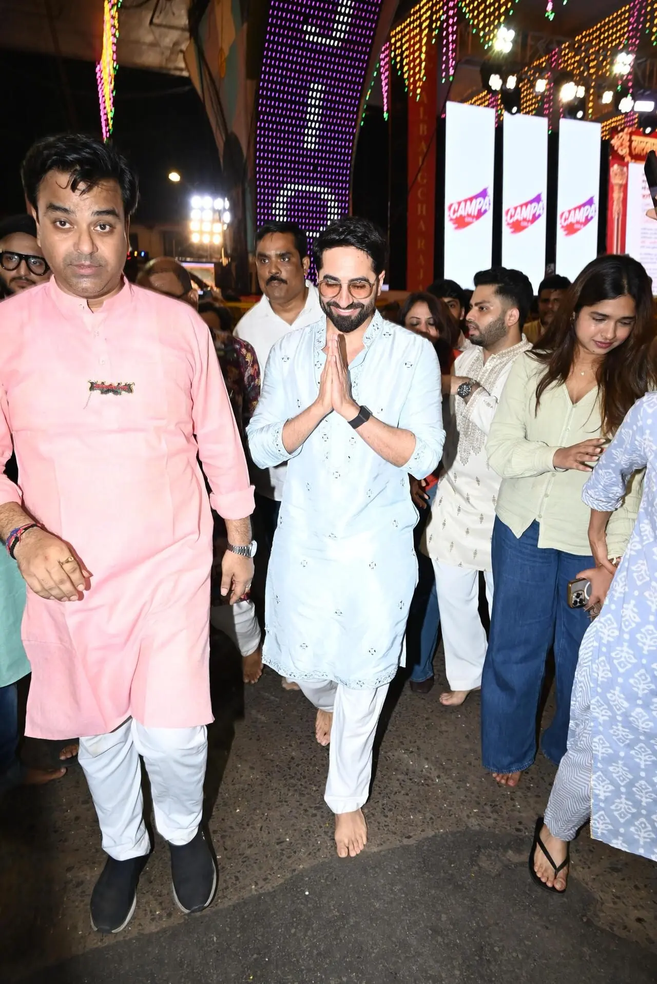 Ayushmann Khurrana was seen arriving for Bappa's darshan barefoot.