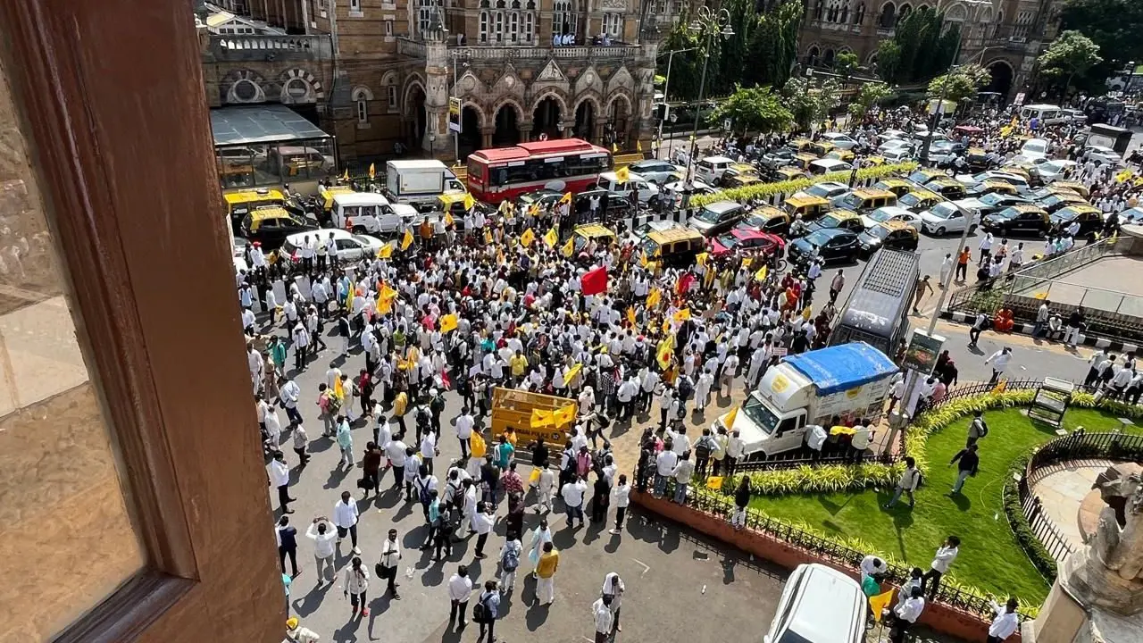 A large gathering of Matang community members is seen at CSMT during the protest organised by Lahuji Sena