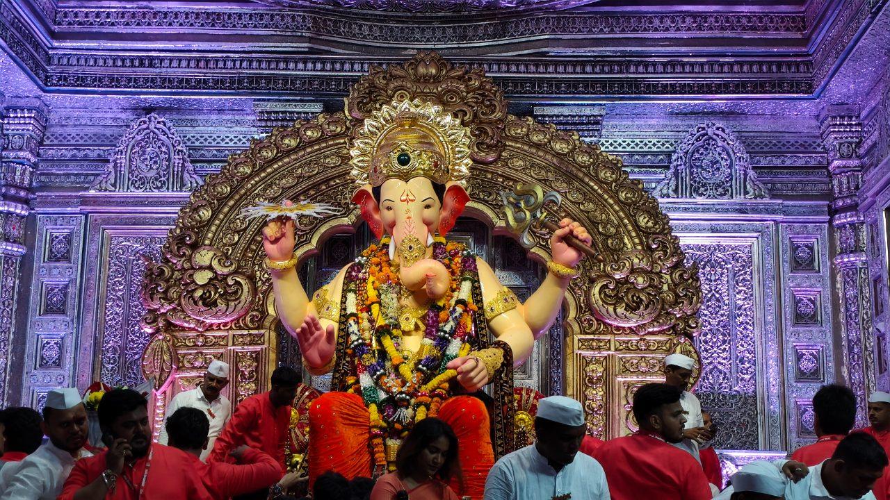 According to a devotee present at Lalbaugcha Raja, the waiting time for Mukh Darshan is around two hours