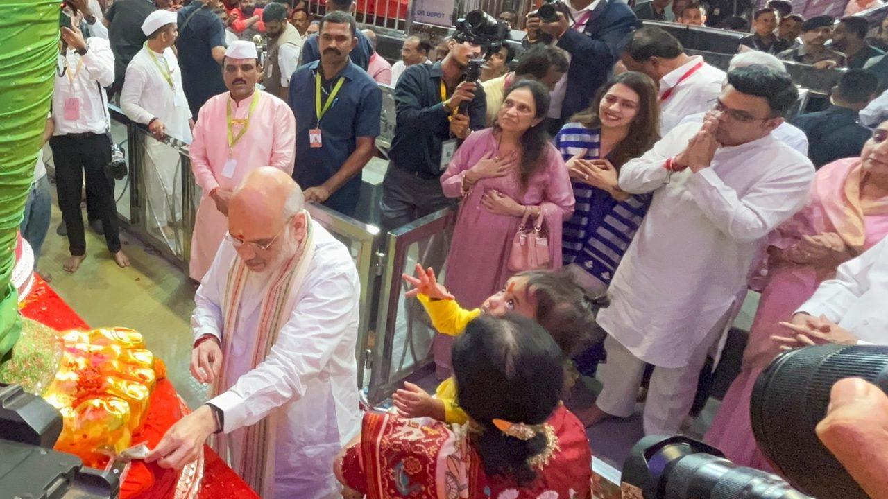 Shah visited the popular mandal with his wife and son Jay Shah, who is the chairman of the International Cricket Council (ICC)