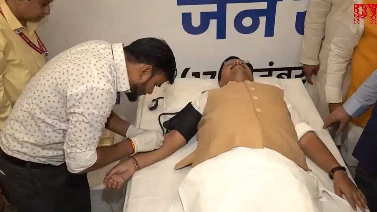 Nitin Nabin leads BJP blood donation initiative on PM Modi’s birthday BJP National President Nitin Nabin at a blood donation camp to mark Prime Minister Narendra Modi's birthday and the launch of Seva Sankalp. Pic/PTI