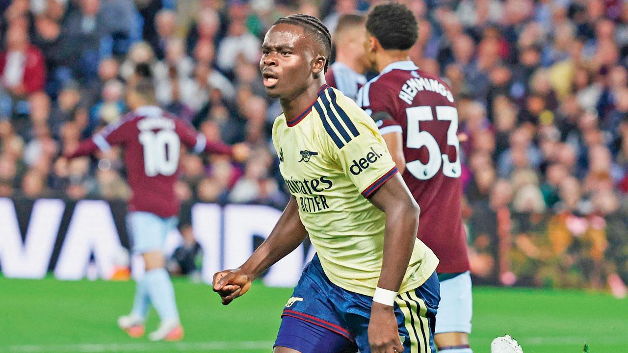 EPL: Bukayo Saka helps Arsenal maintain perfect start Arsenal’s Bukayo Saka after scoring against Aston Villa on Monday. Pic/AFP
