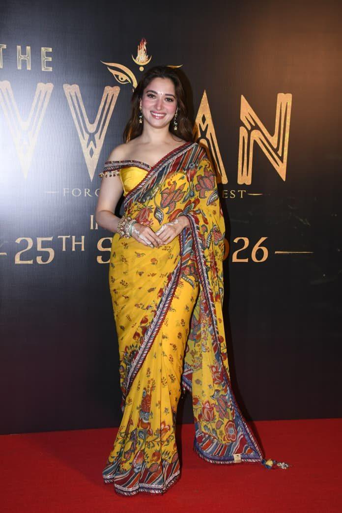 Tamannaah Bhatia looked radiant in yellow attire as she was spotted at the trailer launch of her upcoming film, The Vvaan – Force of the Forrest