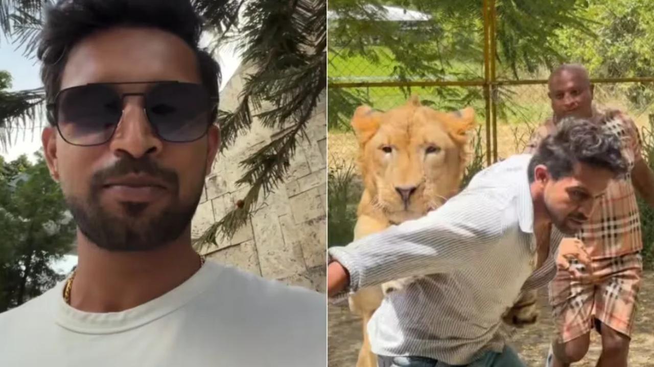 Kannada actor Kiran Raj assures fans after viral lion video sparks concern Kiran Raj's recent Lion attack (Pictures via Instagram)