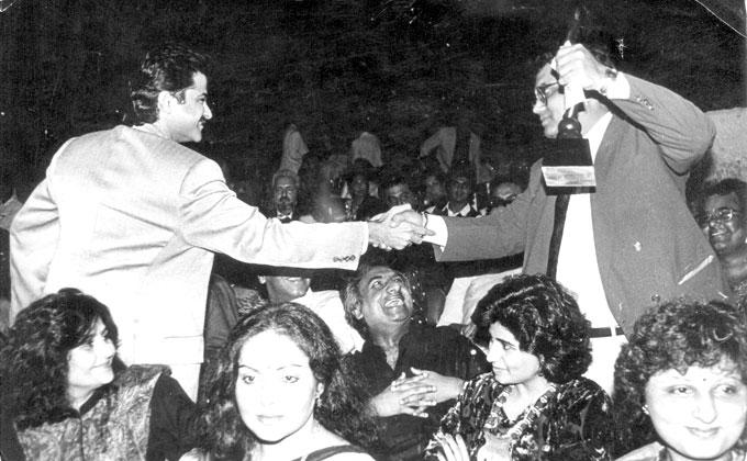 Anil Kapoor tried to get admission in Film and Television Institute of India (FTII) but he failed in the Pune Institute. Kapoor had confessed that he had actually cried upon failing. In picture: Anil Kapoor and Subhash Ghai greet each other at an awards function. The actor-director duo collaborated in hit films such as Meri Jung, Karma, Ram Lakhan and Taal.