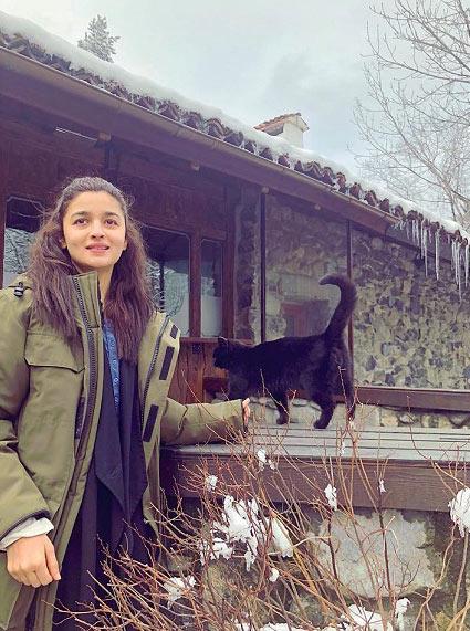 Alia Bhatt, a self-proclaimed cat lover, shared this picture of herself with a kitty while shooting for her film Raazi in Kashmir.