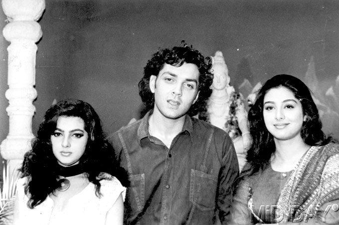 Bobby Deol with Mamta Kulkarni and Tabu at a film's promotion.