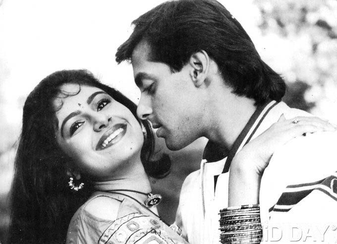 Salman with Ayesha Jhulka, the popular actress of the early '90s, who was part of hits like 'Khiladi' and 'Jo Jeeta Wohi Sikandar'. The duo starred in Kurbaan (1991), which didn't do well at the Box Office.