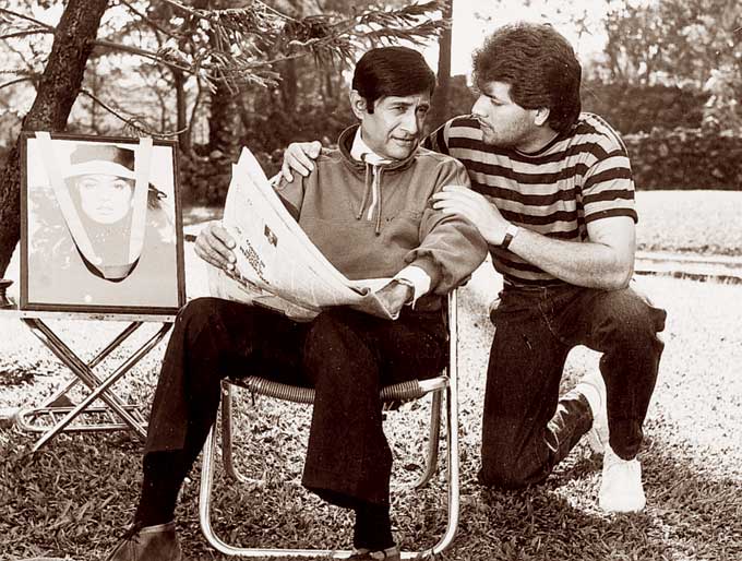 Dev Anand left an indelible mark in the minds of movie buffs with classics like Baazi, Paying Guest, Guide, Jewel Thief and Hare Rama Hare Krishna. In picture: After Pakistan cricketer Imran Khan turned down the offer, Dev Anand cast Aditya Pancholi in 'Awwal Number'. A snap from the sets of the film