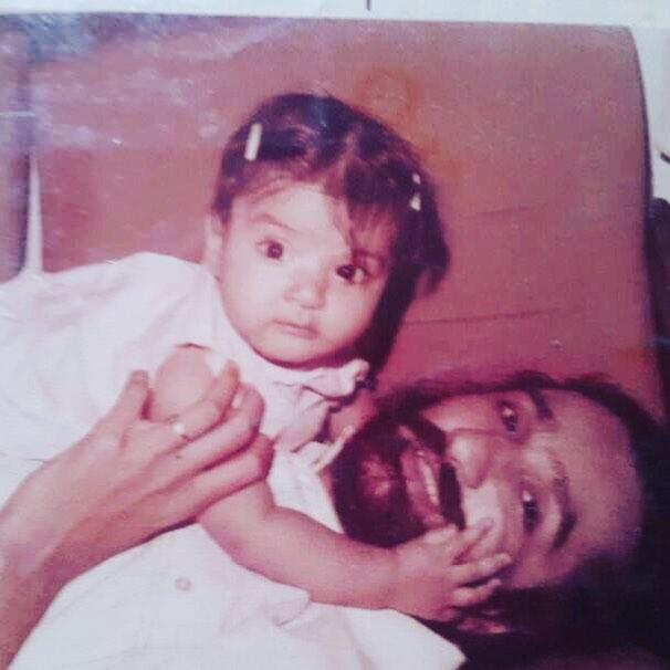Little Maheep Sandhu with her father. Maheep Kapoor's Instagram account is filled with throwback pictures.