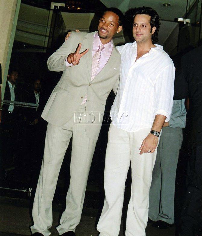 Fardeen Khan is also a huge WWE wrestling fan.
Pictured: Fardeen Khan posing for pictures with Hollywood star Will Smith during one of Smith's earlier visits to India.