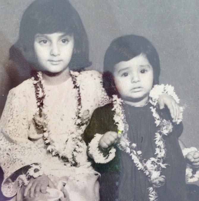 Farha Naaz with her sister Tabu in a picture from their childhood days.