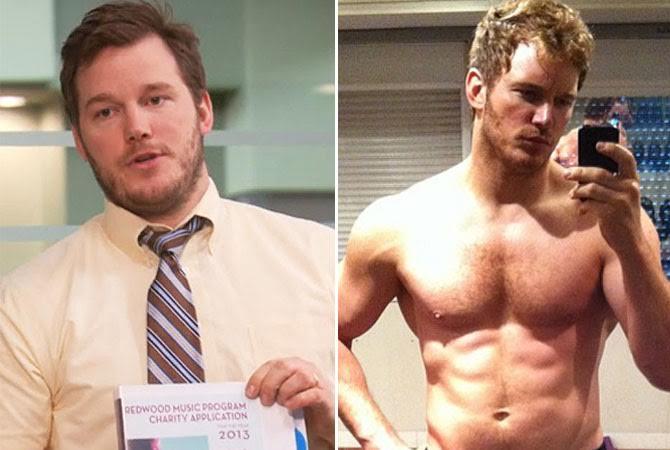 Chris Pratt: Hollywood actor Chris Pratt, famous for being part of Jurassic World, previously weighed 300 pounds. He lost weight and got fit for Guardians of the Galaxy (2014) and that's when his career got a major boost. In picture: (Left) Chris Pratt in a still from Parks and Recreation (2009) where he played the dimwitted but lovable Andy Dwyer (Pic/YouTube). (Right) Chris Pratt flaunts his abs post weight loss. Pic/Chris Pratt's Instagram account.
