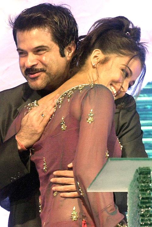 Aishwarya Rai Bachchan hugs actor Anil Kapoor at an awards function. Anil and Ash have worked with each other in Taal, Humara Dil Aapke Paas Hai and Fanney Khan.