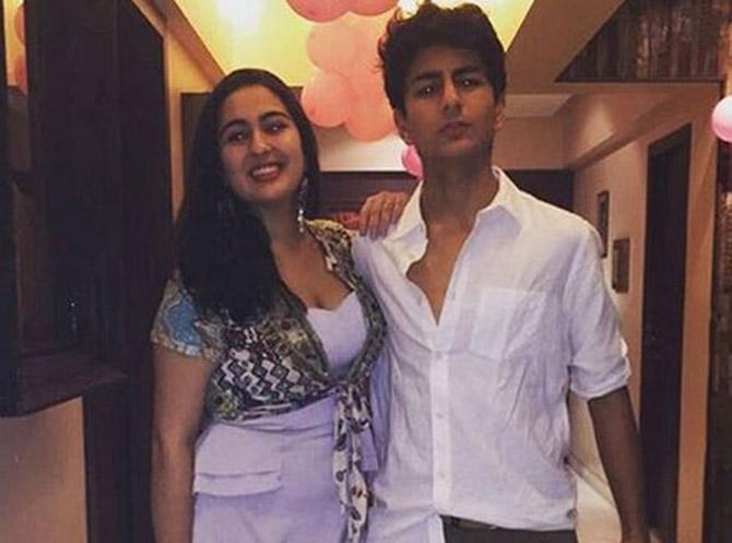 Ibrahim Ali Khan with sister Sara Ali Khan. The brother-sister share a great bond. Sara took to Instagram to wish her little brother on his birthday. She wrote: Happiest birthday to the best brother in the world. Thank you for always having my back (literally) and tolerating all my nonsense patiently (mostly).