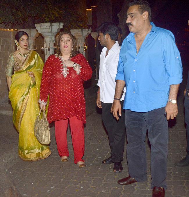 Manoj Jain: A businessman by profession, Jain (in blue shirt) is married to Rima, the sister of Randhir Kapoor, Rishi Kapoor, Rajiv Kapoor and Ritu Nanda. Their son, Armaan Jain, entered Bollywood with the film Lekar Hum Deewana Dil in July 2014. Also seen in the picture: Sridevi (extreme left)