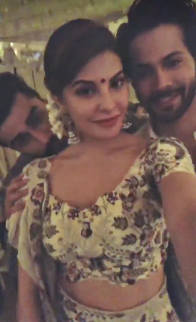 Jacqueline Fernandez, Arjun Kapoor, Varun Dhawan click a selfie during the sangeet ceremony of Sonam Kapoor and Anand Ahuja.