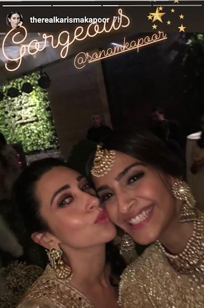Karisma Kapoor shared this lovely selfie with the Sonam Kapoor at the sangeet ceremony.