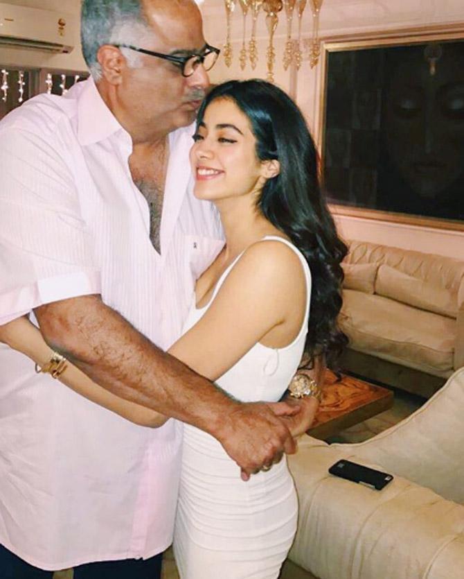 Talking about Janhvi Kapoor, Karan Johar had said, 'She's a pro, handling herself with a maturity that belies her age. It's both, heartbreaking and endearing that she talks about her mother constantly. Kapoor is not what you expect. And this is just the beginning of her story.' Pictured: Janhvi Kapoor shared this photo with her father Boney Kapoor on his birthday. She captioned the pic, 'Lurrvv u most #hbd (sic)'
