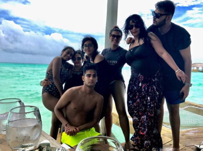 Kajol with daughter Nysa and other family and friends in a photo from their holiday in the Maldives