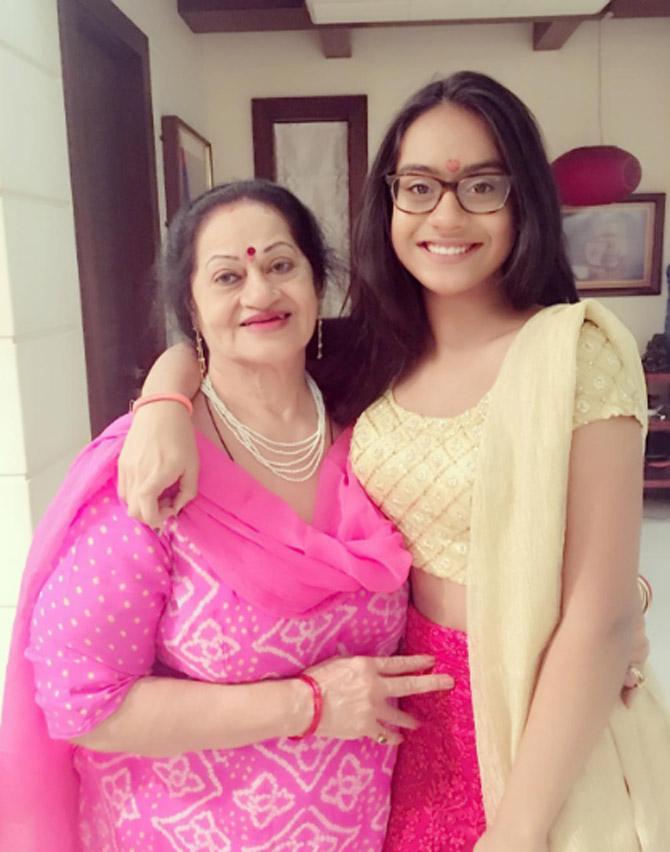 Nysa with her grandmother Veena Devgan, Kajol's mother-in-law