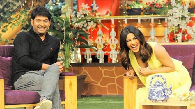 Kapil Sharma with our 'desi girl' Priyanka Chopra on the sets of his show. He wrote alongside the picture, 'Watch our Desi international superstar @priyankachopra on #tkss now .. thanks for coming PC .. love u n always proud of u #SonyTV [sic]'.